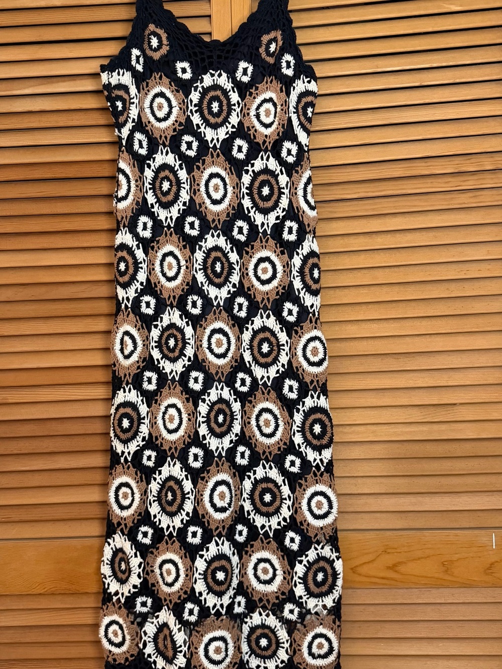 Newport News Black, Tan and Cream Crocheted Dress